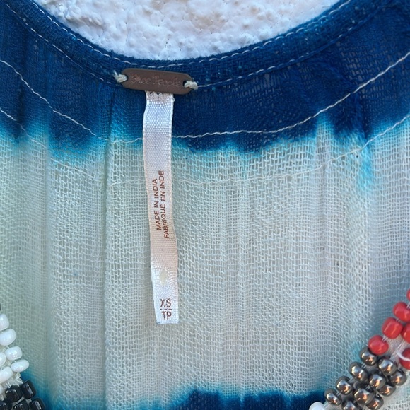 Free People gauze indigo dyed beaded  striped maxi dress XS - Picture 8 of 11